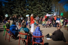 People speak after the march on April 26-2015 yyc